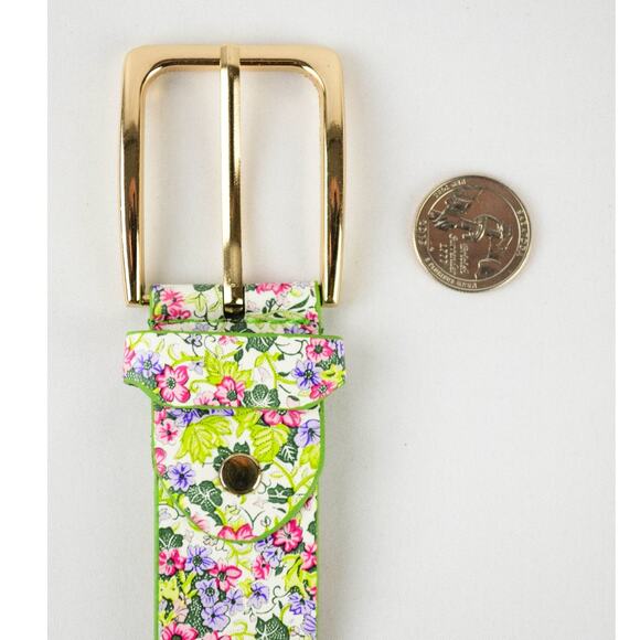 Boho Chic Floral Vegan Leather Adjustable Belt Green - Picture 2 of 3